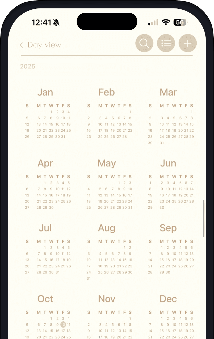 Weekly, monthly and yearly views